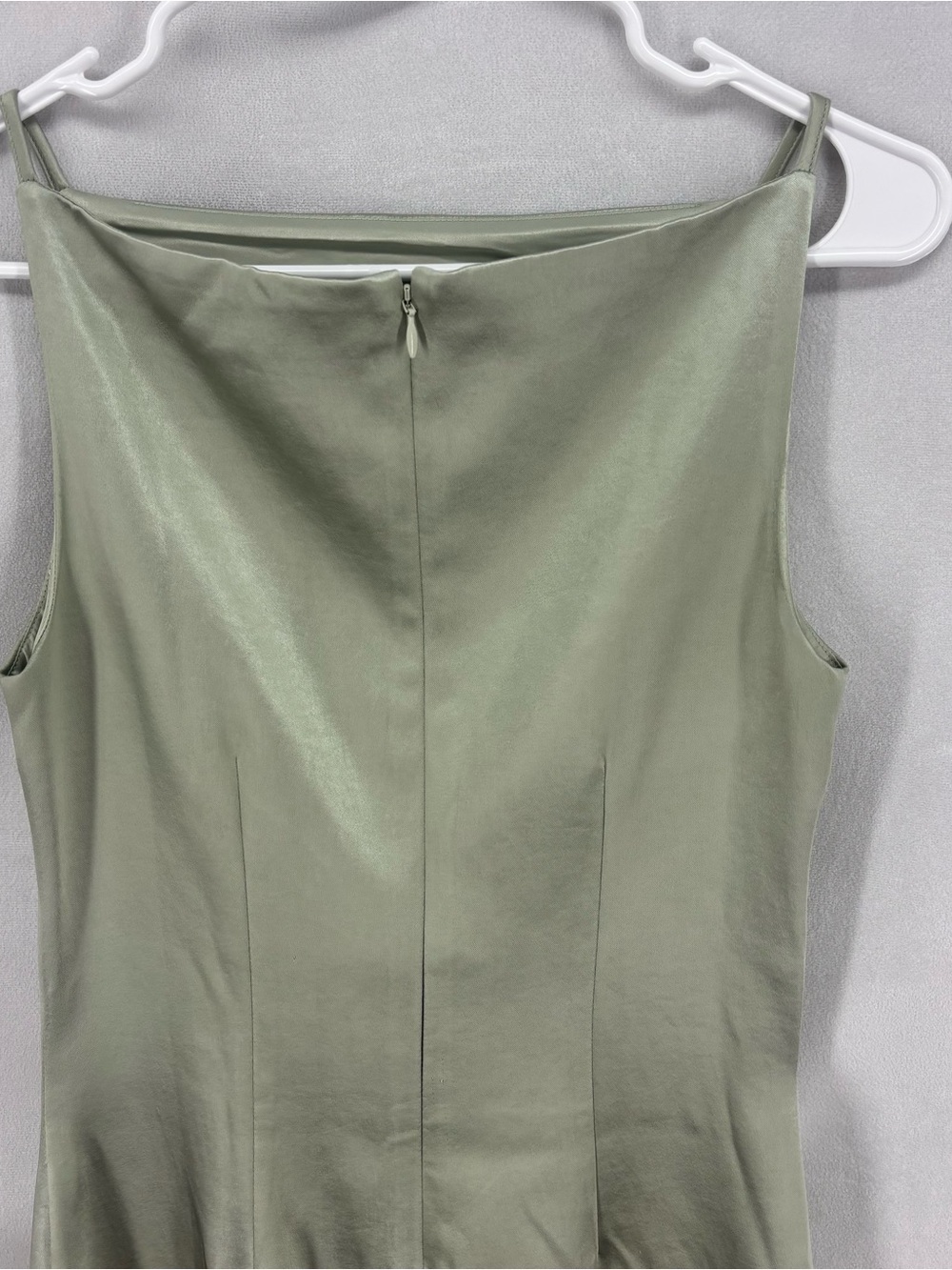 Meshki Sage Green Satin Maxi Dress Sleeveless Boat Neck Elegant Gown Small - Picture 9 of 10